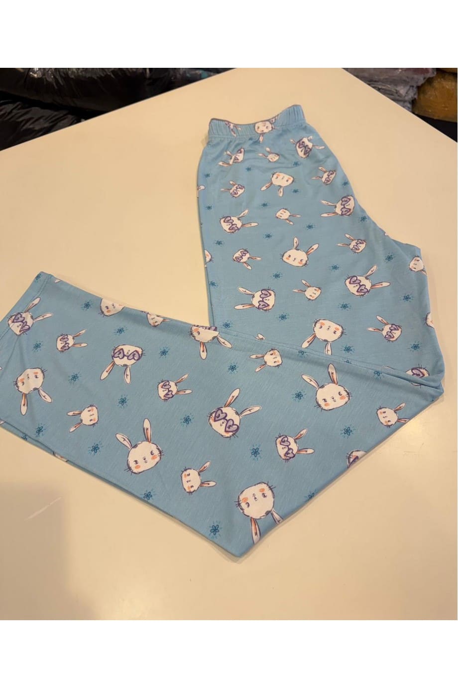 Viskon mavi desenli rahat kesim kadın pijama altı pantolon
